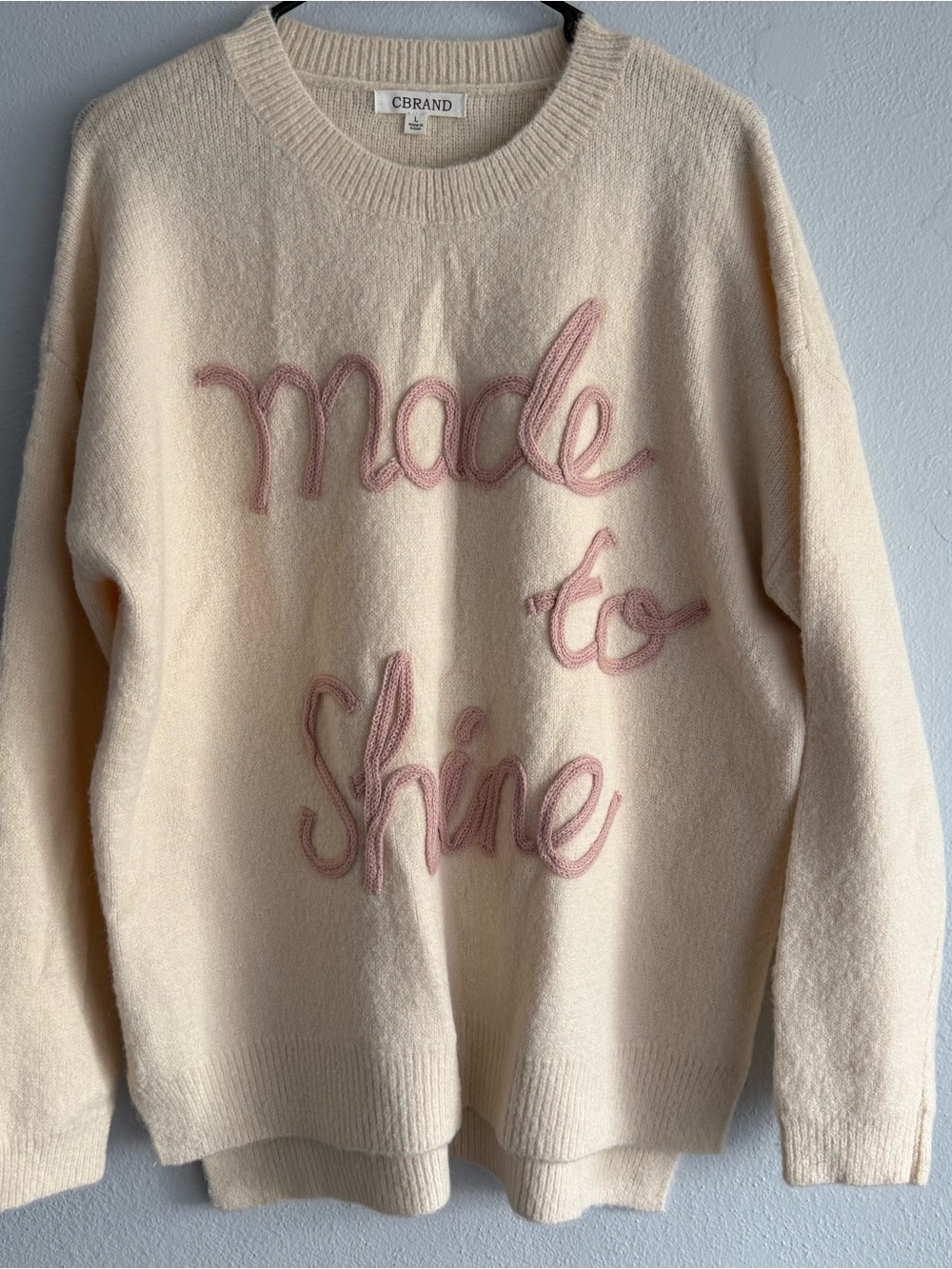 CBRAND Cream "Made to Shine" Embroidered Sweater - Size Large